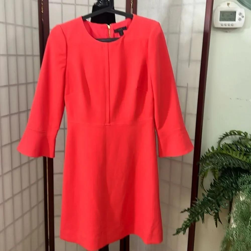 J.CREW BELL SLEEVE PAPAYA CREPE‎ DRESS SIZE 4